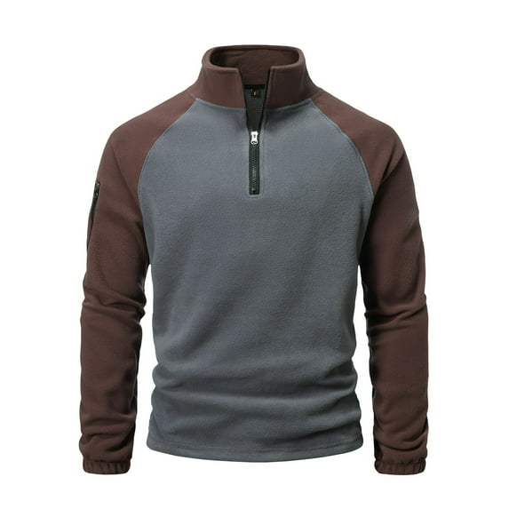 Defitshape Men's Pull Over Fashion Sweatshirts Cold Weather Quarter Zip Pullovers Cotton Comfy Holiday Elastic Cuffs Long Sleeve Coffee X-Large