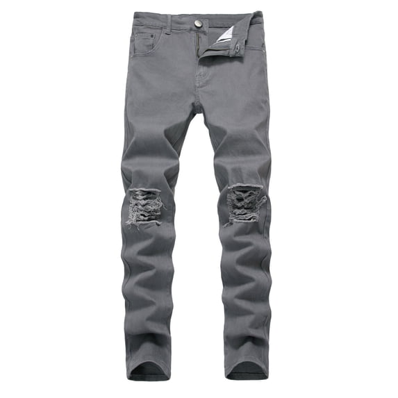 Defitshape Men's Ripped Jeans Destroyed Tapered Leg Skinny Demin Pants Stretch Distressed Dark Grey 40W x 32L
