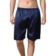 thumbnail image 1 of Defitshape Men's Satin Boxers Silk Shorts Summer Loungewear Elastic Waist Graphic Pattern Lightweight Bermuda Pj Sleeping Bottoms Lounge Sleep Short Pajama Pants Sleepwear Navy Small, 1 of 5
