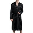 thumbnail image 1 of Defitshape Men's Satin Kimono Robe Knee Length Lightweight SPA Summer Lounge Long Sleeve Silky Bath Robe Soft Bathrobe with Pocket Silk Black XX-Large, 1 of 4