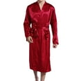 thumbnail image 1 of Defitshape Men's Satin Kimono Robe Knee Length Lightweight SPA Summer Lounge Long Sleeve Silky Bath Robe Soft Bathrobe with Pocket Silk Red XX-Large, 1 of 4