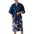 thumbnail image 1 of Defitshape Men's Satin Robe Soft Pajamas Shorts Summer Comfy Silk Lightweight Luxury Printed Fall Cool 2 Piece Kimono Lounge Boxers Pajama Set Navy Medium, 1 of 1