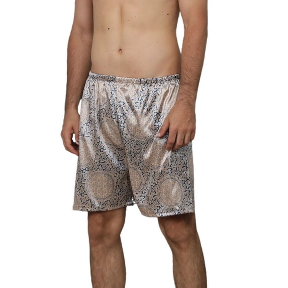 Defitshape Men's Satin Sleep Shorts Boxers Underwea Pj Pajama Bottom Casual Nightwear Bunched Loungewear Cool Summer Elastic Blue Medium