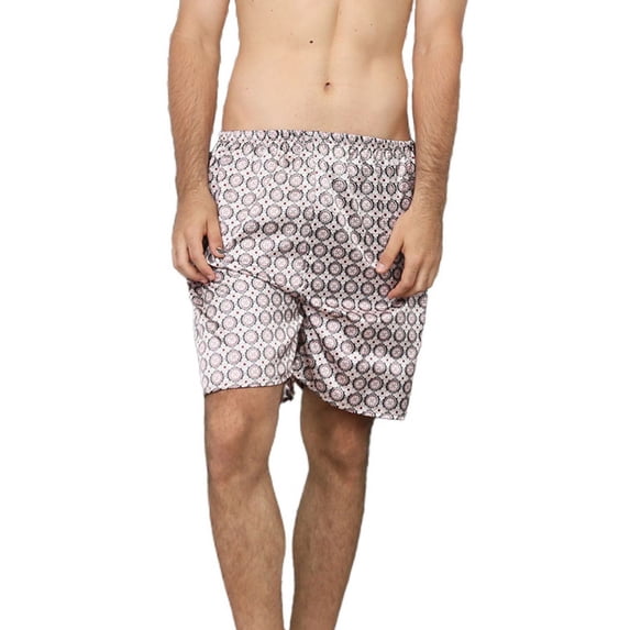 Defitshape Men's Satin Sleep Shorts Boxers Underwea Pj Pajama Bottom Casual Nightwear Bunched Loungewear Cool Summer Elastic Red Ring Large