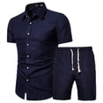 thumbnail image 1 of Defitshape Men's Short 2 Piece Outfit Party Short Sleeve Button Up Shorts Set Casual Suits Summer Cool Beach Vacation Slim Fit Matching Set Suit Style10 Small, 1 of 1