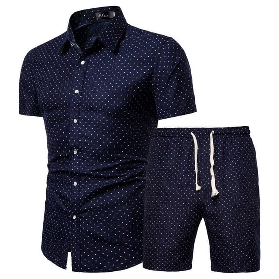 Defitshape Men's Short 2 Piece Outfit Party Short Sleeve Button Up Shorts Set Casual Suits Summer Cool Beach Vacation Slim Fit Matching Set Suit Style10 Small