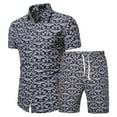thumbnail image 1 of Defitshape Men's Short 2 Piece Outfit Party Short Sleeve Button Up Shorts Set Casual Suits Summer Cool Beach Vacation Slim Fit Matching Set Suit Style1 Small, 1 of 1