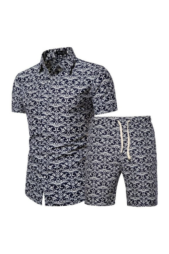Men's Short 2 Piece Outfit Party Short Sleeve Button Up Shorts Set Casual Suits Summer Cool Beach Vacation Slim Fit Matching Set Suit Style1 Small