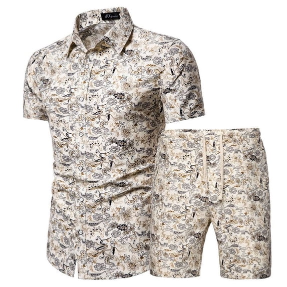 Defitshape Men's Short 2 Piece Outfit Party Short Sleeve Button Up Shorts Set Casual Suits Summer Cool Beach Vacation Slim Fit Matching Set Suit Style3 Medium