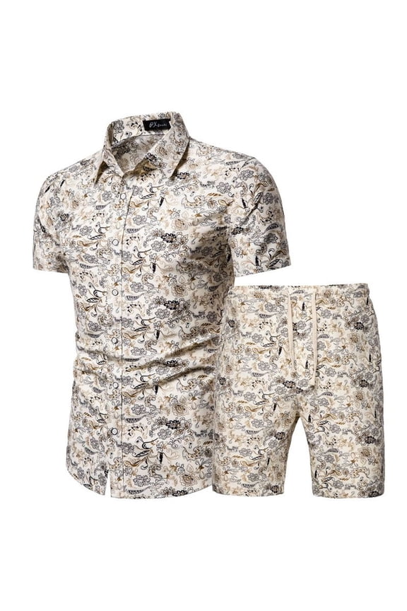 Men's Short 2 Piece Outfit Party Short Sleeve Button Up Shorts Set Casual Suits Summer Cool Beach Vacation Slim Fit Matching Set Suit Style3 Medium