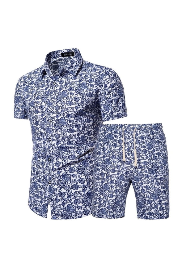 Men's Short 2 Piece Outfit Party Short Sleeve Button Up Shorts Set Casual Suits Summer Cool Beach Vacation Slim Fit Matching Set Suit Style4 Medium