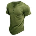 thumbnail image 1 of Defitshape Men's Short Sleeve Henley Shirts Soft T Shirt V Neck Fitted Basic Crew Neck Summer Running Vacation Cotton Tshirt Green Large, 1 of 1