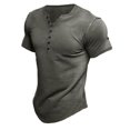 thumbnail image 1 of Defitshape Men's Short Sleeve Henley Shirts Soft T Shirt V Neck Fitted Basic Crew Neck Summer Running Vacation Cotton Tshirt Grey XX-Large, 1 of 1