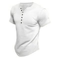 thumbnail image 1 of Defitshape Men's Short Sleeve Henley Shirts Soft T Shirt V Neck Fitted Basic Crew Neck Summer Running Vacation Cotton Tshirt White XX-Large, 1 of 1