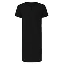 Defitshape Men's Short Sleeve Nightshirt Soft Summer Sleep Gown Cool Spring Lightweight Button Henley Neck Night Shirt Comfy Sleepwear V Neck Nightgown Black Small