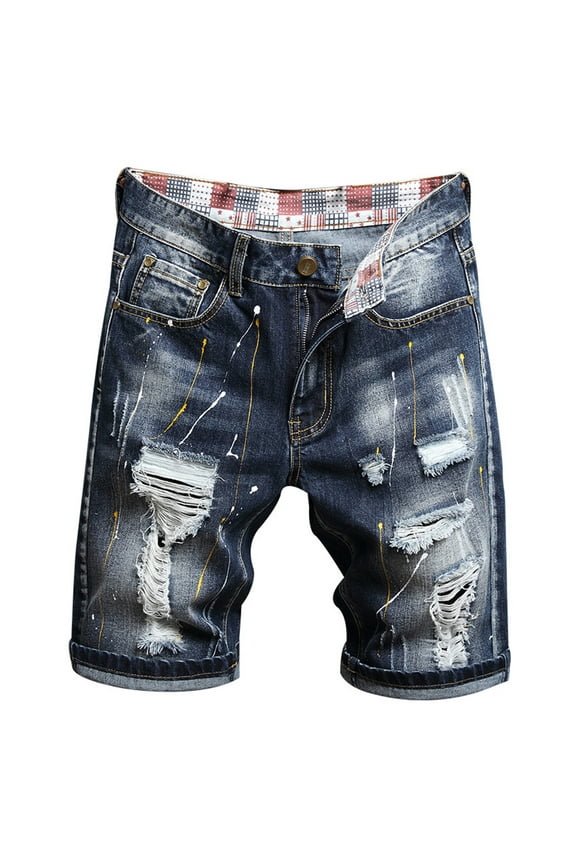 Men's Shorts Ripped Jeans Slim Fit Denim Shorts Knee Length Straight Casual Fashion Big and Tall with Pockets Style2 36