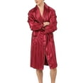 thumbnail image 1 of Defitshape Men's Silk Bath Robe Long Sleeve Pajama Set 2 Piece Satin Robe Boxer Shorts Lounge Set Silky Soft Lightweight Robe Burgundy Small, 1 of 4