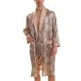 thumbnail image 1 of Defitshape Men's Silk Bathrobe Shorts Long Sleeves Satin Pajama Set Pockets Soft Kimono Robe Set Khaki US L (Tag3XL), 1 of 5
