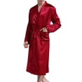 thumbnail image 1 of Defitshape Men's Silk Robe Satin Kimono Robe Long Spa Bathrobes Sleepwear Luxurious Long Sleeve Bath Robe Loungewear Sleepwear with Pockets Red S, 1 of 4