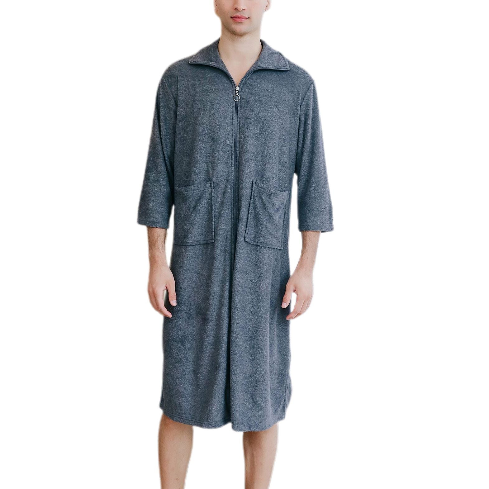 Defitshape Men's Soft Robe Terry Cloth Bathrobe Summer House Coat Full ...