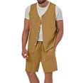 thumbnail image 1 of Defitshape Men's Summer 2 Piece Shorts Set Beach Fashion Comfy V Neck Spring Vest Casual Waist Coat Sleeveless Pocket Yellow Large, 1 of 4