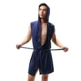 thumbnail image 1 of Defitshape Men's Summer Hooded Robe Sleeveless Bathrobe Comfy Soft Fall Lightweight Sleeping Gown Loose Fit Flowy Spring Loungewear Stretchy Thigh Length Sleepwear Royal Blue Medium, 1 of 1