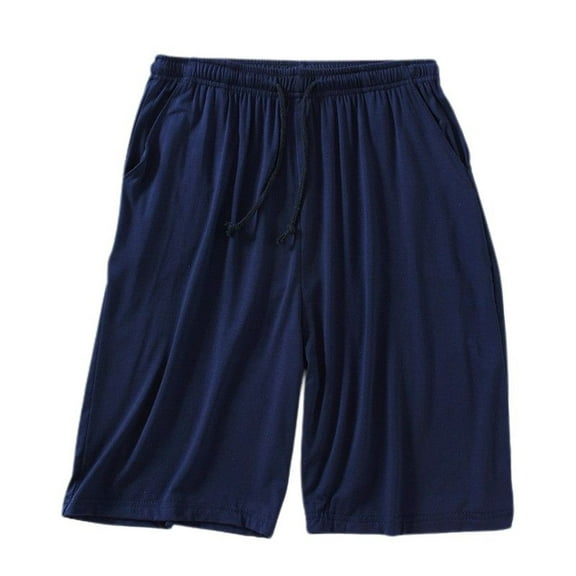 Defitshape Men's Summer Pajama Shorts Comfy Modal Sleep Shorts Spring Loose Fit Lightweight Breathable Casual Lounge Knee Length Pj Shorts Navy Small