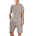 thumbnail image 1 of Defitshape Men's Summer Pajamas Short Sleeve Shorts Pajama Set Soft Spring Lightweight Fall Casual Basic Waffle Knit Pj Set Grey X-Large, 1 of 4