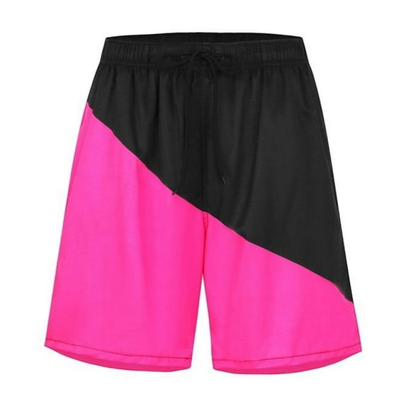 Defitshape Men's Swim Shorts Swim Trunks Boyleg Classic Beach Pocket Elatic Waist Casual Drawstring Loose Cool Cover Up Black Pink Medium