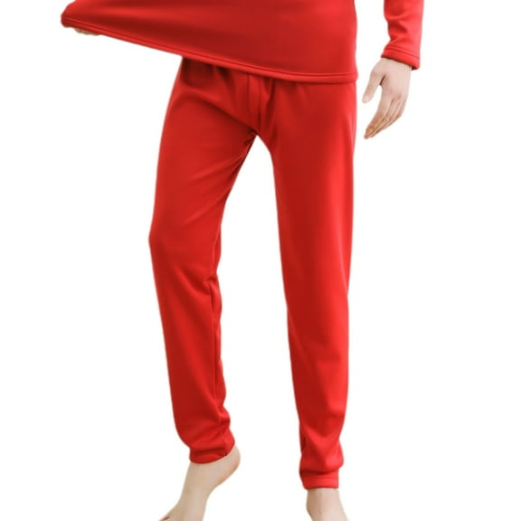 Defitshape Men's Thermal Pants Underwear Warm Thick Fleece Pajama Bottoms Cotton Sleepwear Comfy Loose Winter Casual Loungewear Cold Weather Base Layer Pants Red Small