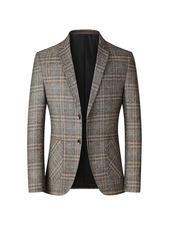 Men's Tweed Long Sleeve Blazer Fall Slim Fit Sports Coat 2 Button Iron Free Fitted Fashion Casual Suit Separate Textured Business Casual Blazer Jacket Yellow Large