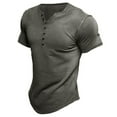 thumbnail image 1 of Defitshape Men's V Neck Henley T Shirt Short Sleeve Tshirt Soft Crew Neck Cotton Summer Stretch Vacation Basic T-shirt Grey Large, 1 of 1