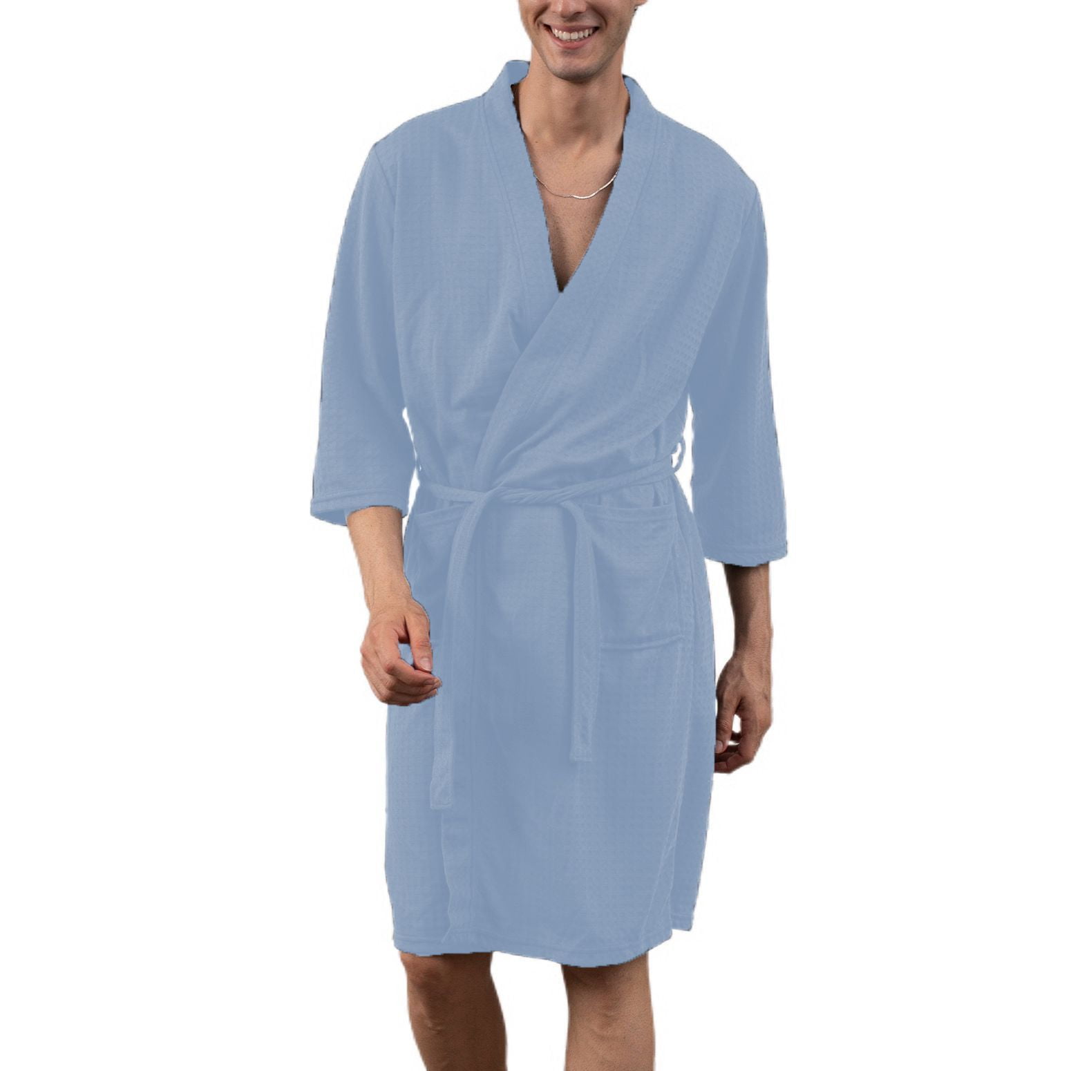 Fit Robe Defitshape Men's Waffle Knit Robe Slim Fit Fall Spring 3/4 Sleeve ...