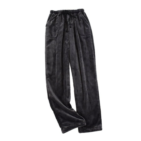 Defitshape Men's Warm Pajama Pants Winter Warm Pjs Fuzzy Fleece Loose Fit Thick Fall Plush Casual Pants Cozy Elastic Waist Drawstring Lounge Pants w/ Pockets Dark Grey Small