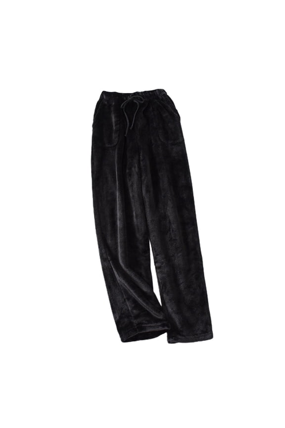 Men's Warm Pajama Pants Winter Warm Pjs Fuzzy Fleece Loose Fit Thick Fall Plush Casual Pants Cozy Elastic Waist Drawstring Lounge Pants w/ Pockets Black X-Small