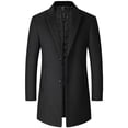 thumbnail image 1 of Defitshape Men's Wool Blend Coat Long Sleeve Winter Singel Breasted Peacoat Fall Slim Fit Jackets Business Casual Dressy Split Pocket Work Outerwear Lapel Collar Slim Fit Top Coat Black Large, 1 of 5