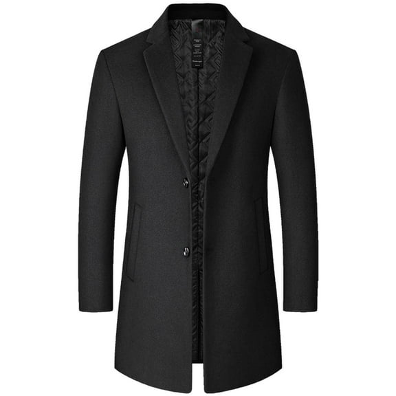 Defitshape Men's Wool Blend Coat Long Sleeve Winter Singel Breasted Peacoat Fall Slim Fit Jackets Business Casual Dressy Split Pocket Work Outerwear Lapel Collar Slim Fit Top Coat Black Large