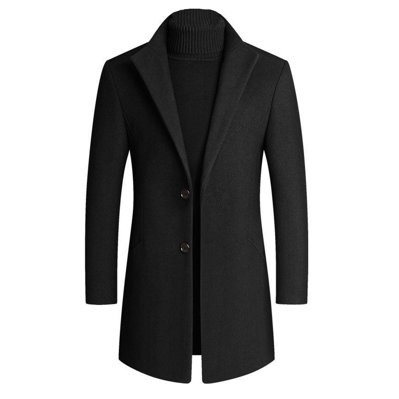 Defitshape Men's Wool Blend Pea Coat Long Sleeve Thick Button Down
