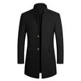 thumbnail image 1 of Defitshape Men's Wool Blend Pea Coat Long Sleeve Thick Quilted Trench Coat Business Casual Long Jackets & Coats Single Breasted Winter Fall Slim Fit Peacoat Black X-Small, 1 of 1
