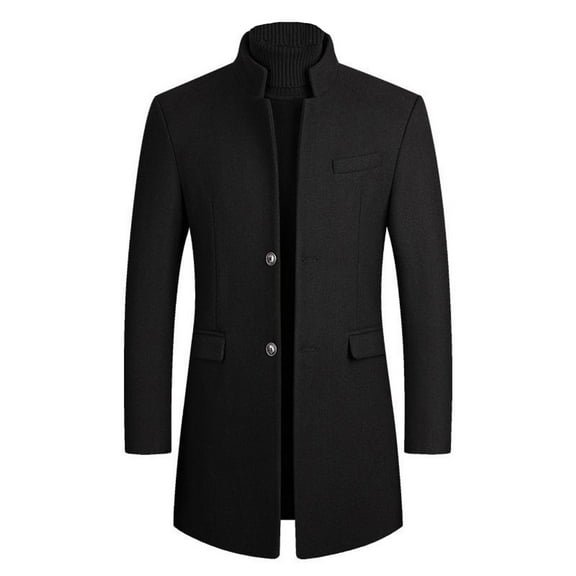 Defitshape Men's Wool Blend Pea Coat Long Sleeve Thick Quilted Trench Coat Business Casual Long Jackets & Coats Single Breasted Winter Fall Slim Fit Peacoat Black X-Small