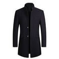 thumbnail image 1 of Defitshape Men's Wool Blend Pea Coat Long Sleeve Thick Quilted Trench Coat Business Casual Long Jackets & Coats Single Breasted Winter Fall Slim Fit Peacoat Navy X-Small, 1 of 1