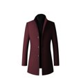 thumbnail image 1 of Defitshape Men's Wool Pea Coats Thick Fall Long Sleeve Button Down Long Dressy Jacket Business Long Quilted Single Breasted Topcoat Slim Fit Peacoat Winter Trench Coat Burgundy Large, 1 of 1
