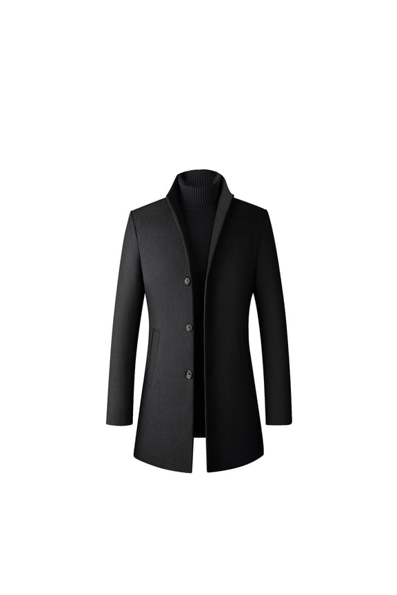 Men's Wool Pea Coats Thick Fall Long Sleeve Button Down Long Dressy Jacket Business Long Quilted Single Breasted Topcoat Slim Fit Peacoat Winter Trench Coat Black Medium