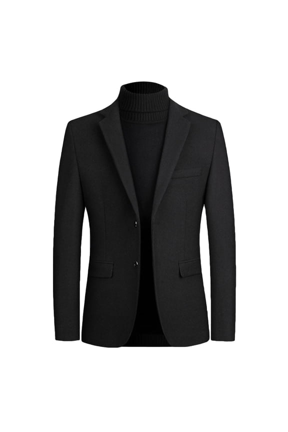 Men's Wool Slim Fit Blazer Winter Fall Coats Spring Fashion Long Sleeve Suit Jacket Button Pocket Slimming Outerwear Black Large
