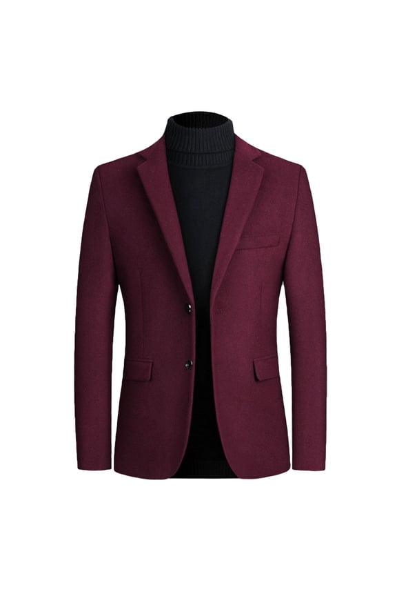 Men's Wool Slim Fit Blazer Winter Fall Coats Spring Fashion Long Sleeve Suit Jacket Button Pocket Slimming Outerwear Burgundy X-Small