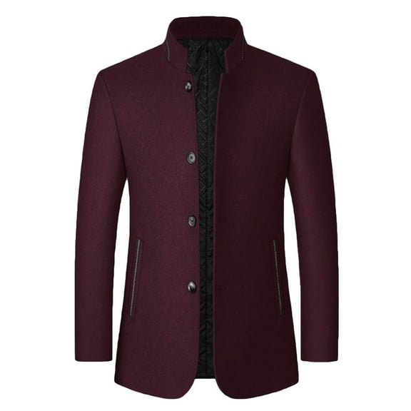 Defitshape Men's Wool Trench Coat Single Breasted Quilted Fall Business Long Sleeve Slim Fit Casual Dressy Jackets & Coats Winter Coats Burgundy Medium