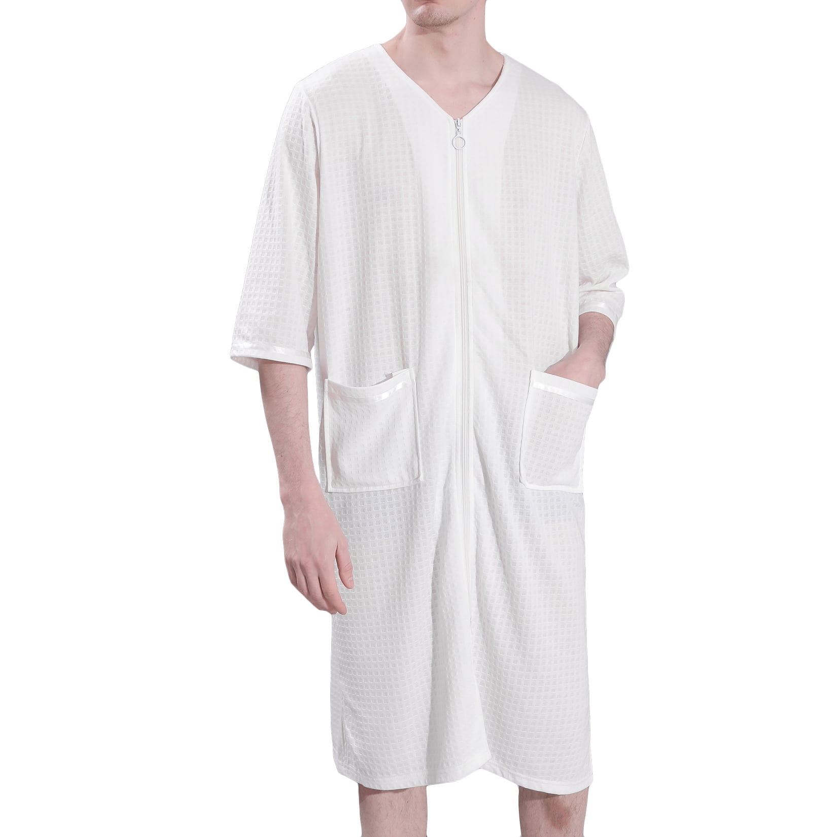 Man House Robe Defitshape Men's Zipper Housecoat Zip Front Waffle Robe Lightweight ...