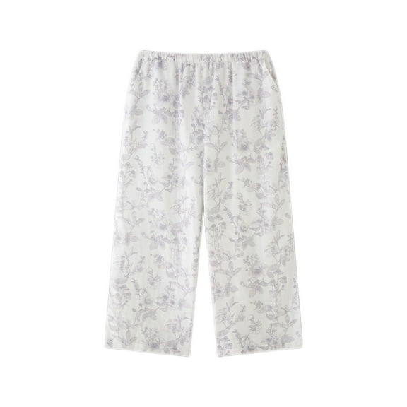 Defitshape Women's 100 Cotton Sleep Capris Floral Printed Comfy Sleepwear Summer Pajama Pants Vintage Spring Loung Soft Sleep Bottoms Loungewear Purple Large