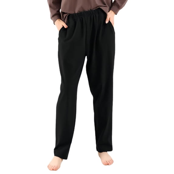Defitshape Women's 100 Cotton Sleep Pants Soft Pajamas Cozy Spring Comfy Loose Relaxed Elastic Waist Sleepwear Bottoms with Pockets Black X-Large