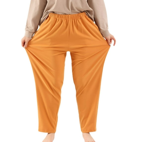 Defitshape Women's 100 Cotton Sleep Pants Soft Pajamas Cozy Spring Comfy Loose Relaxed Elastic Waist Sleepwear Bottoms with Pockets Orange XX-Large